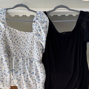 2 SHEIN Curve Tops Black Floral Smocked Puff Sleeve Top - Women’s XXL